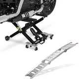 Set: Motorrad Hebebühne Midlift XL bis 500kg sw ConStands mit Auffahrrampe bis 270 kg Alu-III dreifach klappbar