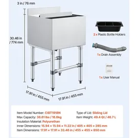 Vevor Eisbehälter 46,7 L 455 x 455 x 850 mm Weiß