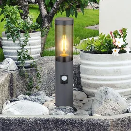GLOBO Außenbeleuchtung Standleuchte Sockelleuchte rauch anthrazit Außen mit Bewegungsmelder Garten Stehlampe, Metall Kunststoff, 1x E27, DxH 7,6x45 cm, 2er Set