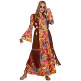 Morph Hippie Kostüm Damen Kleid, Hippie Kleidung Damen 70er Jahre, Kostüm Schlagerparty Damen, Kostüm Damen Hippie Kleid, 70 Jahre Kostüm Damen, 70er Jahre Kleider in 5 Größen erhältlich - L