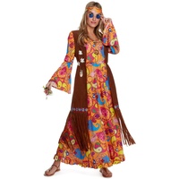 Morph Hippie Kostüm Damen Kleid, Hippie Kleidung Damen 70er Jahre, Kostüm Schlagerparty Damen, Kostüm Damen Hippie Kleid, 70 Jahre Kostüm Damen, 70er Jahre Kleider in 5 Größen erhältlich - L