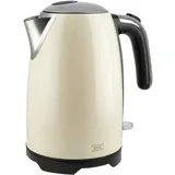 KHG Retro Wasserkocher WK-1714 CE Edelstahl creme beige 1,7 Liter, auswaschbarer Kalkfilter, Wasserstandsanzeige, Trockengehschutz & Abschaltautomatik, verdecktes Heizelement, BPA-frei, 2200 Watt
