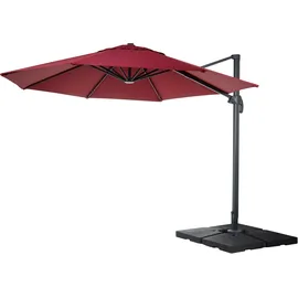 Mendler Gastronomie-Ampelschirm HWC-A96 Ø 400 cm bordeaux Alu inkl. Ständer
