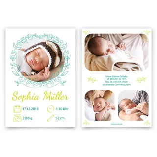 10 x Geburt Danksagungskarten Geburtskarten individuell mit Ihren Fotos und Texten für Mädchen und Jungen DIN A6 - Fotokranz