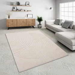 Wollteppich MY HOME "Gabbo Design, Handweb Teppich, reine Wolle, handgewebt" Gr. 3, beige (natur), B:120cm H:14mm L:180cm, Wolle, Teppiche, Hoch-Tief-Effekt, reine Wolle, Scandi-Look, Naturfaser, Handarbeit