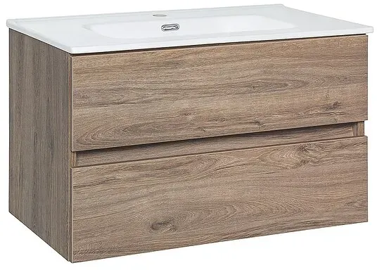 Waschtischunterschrank + Keramik-Waschtisch Kora, Nabucco Eiche, 2 Auszüge, 805 x 516 x 470 mm