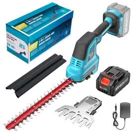 Seesii Akku Heckenschere, 2 in 1 Akku-Gras und Strauchschere mit 4000mAh Batterie & Ladegerät, 150 mm Grasscherenmesser, 300 mm Heckenscherenmesser, Gartenschere für Hecken und Rasen