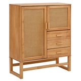 Home Affaire Highboard »Linz«, Stauraumschrank mit Rattangeflecht auf den Türfronten, Massivholz, beige