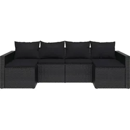 vidaXL 2-tlg. Garten-Lounge-Set mit Kissen Schwarz Poly Rattan