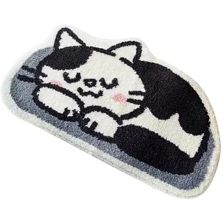 Badezimmerteppich, rutschfeste Badematte, Weich, Gemütlich, Zottelig, Niedlich, Einfach, Maschinenwaschbar, Trocken, Fußmatte, Duschteppich für Badezimmerboden (Liegende Katze 40 x 60 cm/15,7 x 23,6)