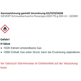 Sievert Schraubkartusche Powergas 2203 175g 300 ml 1925GradC SIEVERT