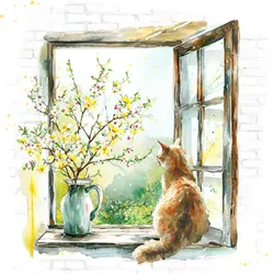 ti-flair 20 Servietten Papier 33x33cm 3-lagig - hochwertige Einweg Papierservietten Hochzeitsservietten Motivservietten Katze im Fenster Motiv