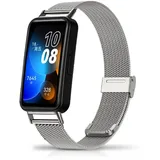 KeeFos Armband Kompatibel mit Huawei Band 9 / Huawei Band 8, Mesh Gewebe Edelstahl Herren&Damen Metall Uhrenarmband Ersatzband für Huawei Band 9 / Huawei Band 8 - Silber