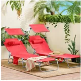 SoBuy 2-er Set Sonnenliege mit abnehmbarem Kopfkissen und verstellbarem Sonnendach Gartenliege mit Seitentasche Strandliege Relaxstuhl Liegestuhl