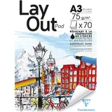 Clairefontaine 96534C Zeichenblock Geleimt Papier für Marker Layout, Din A3, 29.7 x 42 cm, 70 Blatt, 75 g, weiß