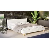 s-style möbel - Polsterbett 180x200 Volker Weiß Boucle Stoff Füße aus Massivholz