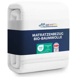 AM Qualitätsmatratzen Bio Baumwoll Matratzenbezug allergikergeeignet 180 x 200 cm weiß