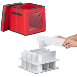 Relaxdays Weihnachtskugel Aufbewahrungsbox, 2er Set, je 64 Fächer, HxBxT: 33 x 32 x 32 cm, Christbaumkugel Box, rot/grün