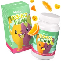 Vitamin D3 K2 Kinder Kautabletten für 120 Tage - 100% Vegan und Zuckerfrei - 400 IE Vitamin D aus Flechten & 22,5 μg Vitamin K für Kinder - Vitamin D Kinder Vitamine Kinder