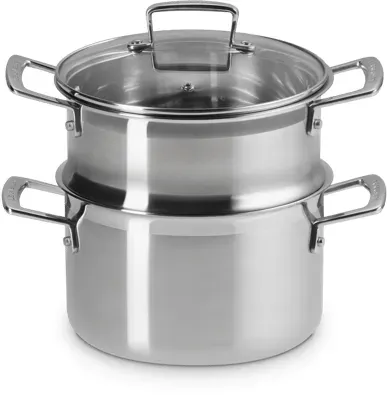 Le Creuset 3-Ply Fleischtopf 20cm Mit Dämpfeinsatz & Glasdeck