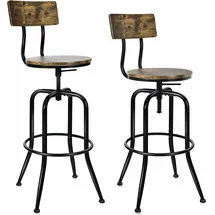 Costway Set aus 2 drehbaren Barhockern mit einer Sitzhöhe von 69–76 cm, höhenverstellbar und mit abnehmbarer Rückenlehne