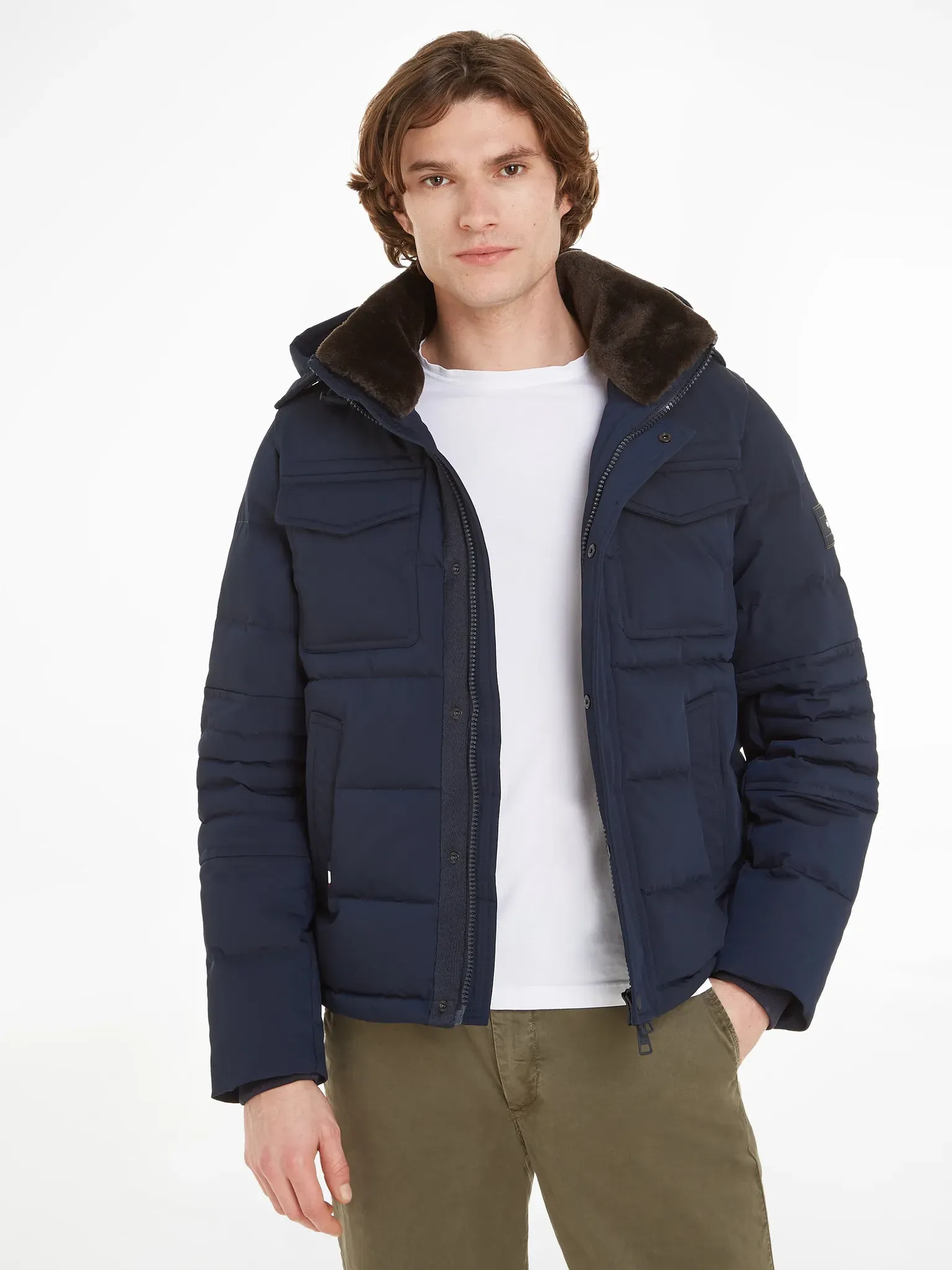 Steppjacke TOMMY HILFIGER "ROCKIE UTILITY HOODED JACKET" Gr. XXXL, blau (desert sky) Herren Jacken Steppjacken