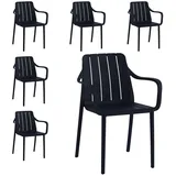 VORTIVO Gartenstühle 6er Set stapelbar - Hochwertige Outdoor-Stühle in Schwarz, wetterfest, UV-beständig, bis 200 kg – für Balkon, Terrasse & Esszimmer