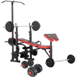 Multifunktion Hantelbank Kraftstation Fitnessstation inkl. Latzug Butterfly Armcurl mit Langhantel Kurzhantel Curlstange Hantelscheiben Gewichten bis 150 kg (+ 110 kg Lang-, Kurz- & Curlhantel)