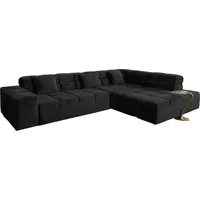 KAWOLA Sofa NEVADA Ecksofa Velvet schwarz Recamiere rechts mit motorischem Sitzvorzug