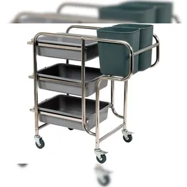 TRIZERATOP Servicewagen, Küchenwagen, Abräumwagen 3 Böden, 5 Behälter 870x435x905mm Edelstahl/PP