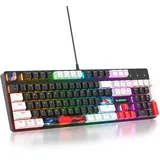 SOLIDEE mechanische Gaming-Tastatur in voller Größe,Schwarz-weiße Tastatur,QWERTY 104 Tasten kabelgebundene Tastatur,RGB Hintergrundbeleuchtung&Nummernblock,mechanische Tastatur von NKRO(104 Black)