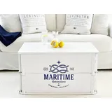 Uncle Joe's Truhe Maritim Couchtisch mit Stauraum, Truhe mit Deckel, Vintage Möbel im Shabby Chic Stil, Weiß, aus Massiv-Holz, Beistelltisch, Landhaus Wohnzimmertisch, 80 x 55 x 44 cm