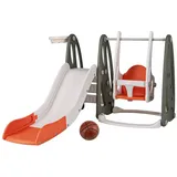 COSTWAY Rutsche, 4 in 1 Schaukel & Rutsche & Basketballkorb & Leiter orange