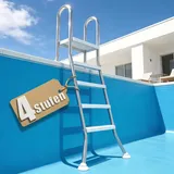 Suusolny Poolleiter 4 Stufen aus 304 Edelstahl, rutschfeste Schwimmbadtreppe, Mobile Einstiegshilfe für Teilversenkte Pools bis 135 cm Beckentiefe