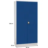 PROREGAL Stahlschrank BEE mit 5 lackierten Fachböden | HxBxT 195x92x50cm | Weiß-Blau | Werkstattschrank Werkzeugschrank Aktenschrank Universalschrank