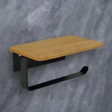 Klopapierhalter Schwarz Ohne Bohren Kleben Toilettenpapierhalter Mit Bambus Ablage 2 in 1 Klorollenhalter Mit Bohren WC Papier Halterung