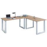 VCM Eckschreibtisch Lona 50 U Alu Weiß, Sonoma Eiche, Holzwerkstoff, rechteckig, U-Form, 50x76x130 cm, Arbeitszimmer, Schreibtische, Eckschreibtische