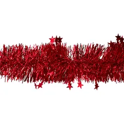 3m Weihnachtsgirlande 8cm mit Sternen Lamettagirlande Weihnachtsbaumgirlande Dekogirlande Weihnachten Christbaumgirlande Sternengirlande Fasching Rot