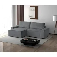 Ecksofa San Remo L-form Polsterecke mit Cord-Bezug mit Schlaffunktion und Bettkasten 268 cm Sofa l-förmig, Farbe: Grau, Poso 60 - Grau