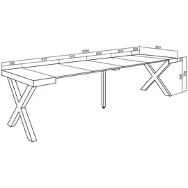 SKRAUT HOME Ausziehtisch 302 x 73 x 90 cm Eiche/weiß