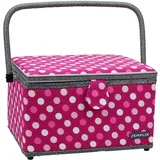 SEMPLIX Nähkorb Größe L, Polka Dots Beere/Rosa (30,5x22,5x19cm), Nähkästchen im frechen Punktedesign, Naehkasten in 5 trendigen Farben