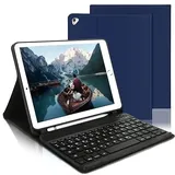 AVNICUD Tastatur Hülle für iPad 6. Generation - QWERTZ Deutsch Bluetooth Tastatur Magnetisch Abnehmbarer Schutzhülle mit Stifthalter für iPad 6.Gen 2018, iPad 5.Gen, iPad Pro 9.7, iPad Air 2 & 1,Blau