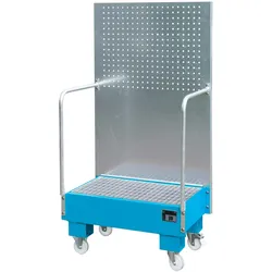 Fahrbare Auffangwanne mit Lochplattenwand 60 2 lackiert RAL5012 Lichtblau Umwelt