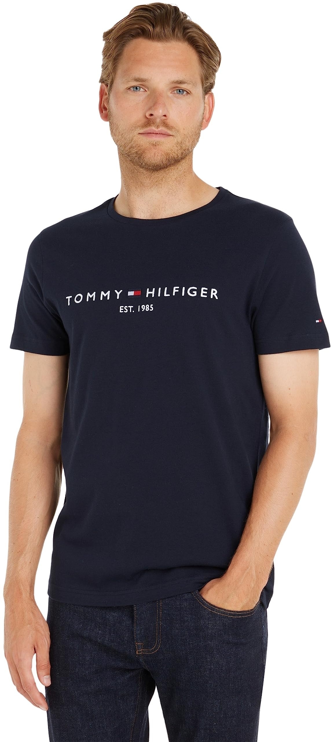 Tommy Hilfiger Herren T-Shirt Kurzarm Core Tommy Logo Rundhalsausschnitt, Blau (Sky Captain), XXL