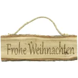 Dekoleidenschaft Holzschild "Frohe Weihnachten" aus Eiche mit Rinde, rustikal, 35x12 cm, Wanddeko mit Schriftzug, Holz Wandschmuck, Wandbild, Türschild, Eingangsdeko, Fensterschmuck