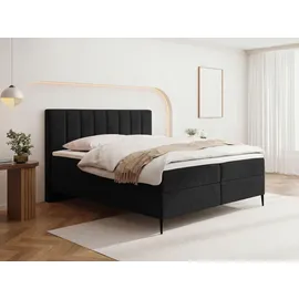 WFL GROUP BOXBETT Allen mit Bettkasten, Samt Schwarz 120x200 cm – inkl. H4 Taschenfederkern Matratze & Foam Topper