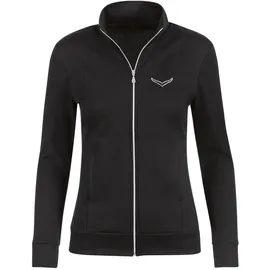 TRIGEMA Sweatjacke "TRIGEMA Jacke mit Kristallsteinen", Damen, Gr. XS, schwarz, Single Jersey, 95% Baumwolle, 5% Elastan, lang, ohne Ausschnitt, Sweatjacken Sweatjacke