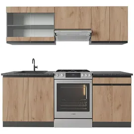 Vicco Küchenzeile Küchenblock Einbauküche R-Line J-Shape Anthrazit Eiche 200 cm modern Küchenschränke Küchenmöbel