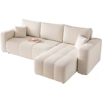 GREKPOL Sofa mit Schlaffunktion 145x248 - Beige Ecksofa mit Schlaffunktion und Bettkasten - Sofa 3 Sitzer - Schlafsofa - Couch - Schlafsofa mit Bettkasten