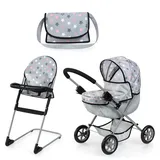 Bayer Design 13707AB Set Puppenwagen faltbar, Softer Griff, mit Tasche, Hochstuhl, Grau